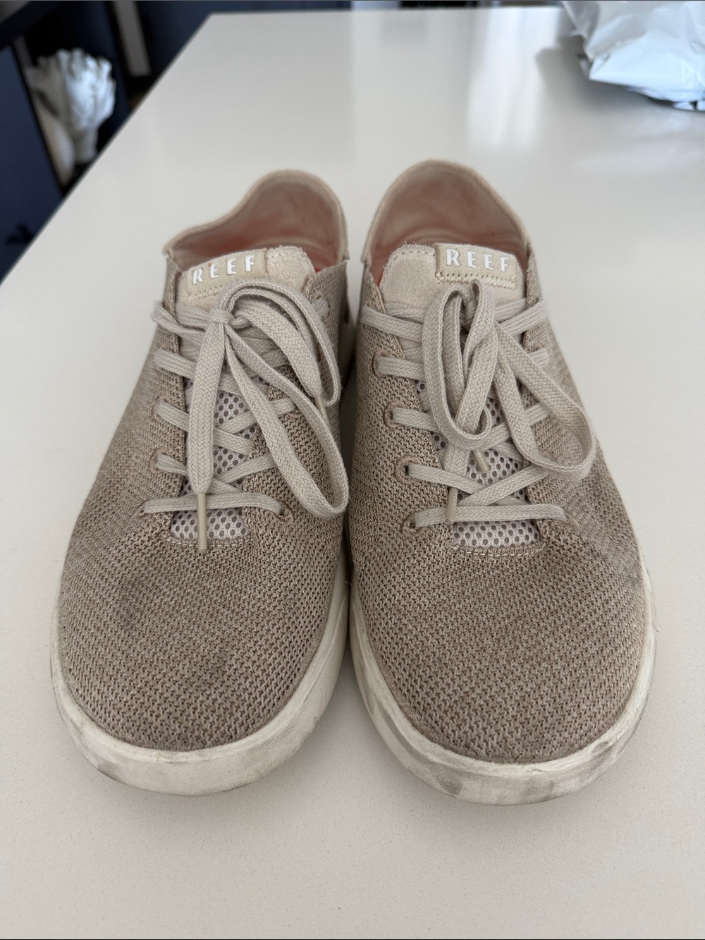 Reef Beige Knit Lace-Up Sneakers